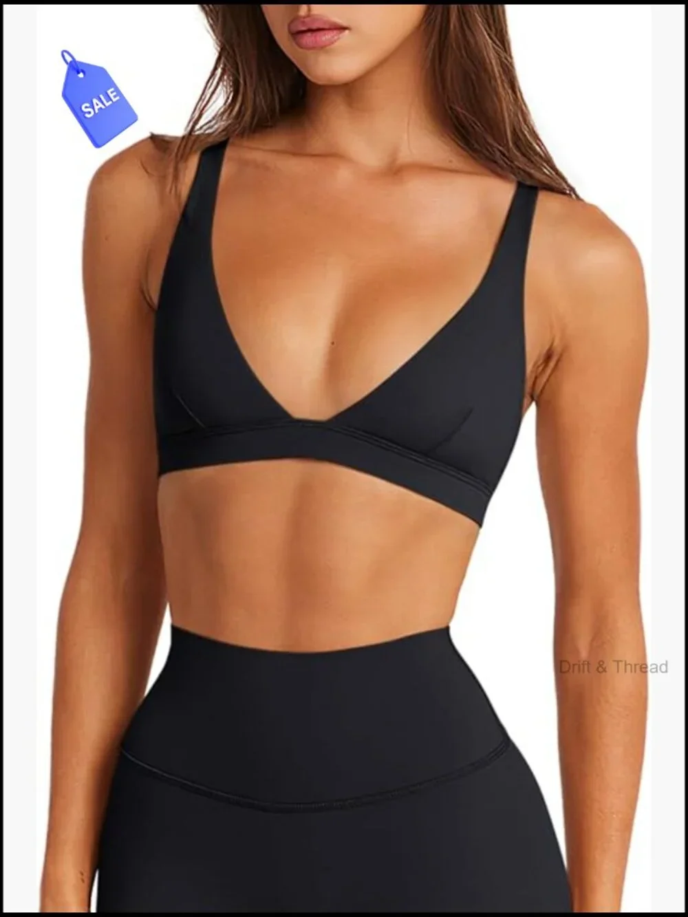 Deep V-Neck Sports Bra Padded Wireless U Back Workout Yoga Crop Top